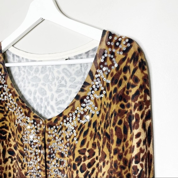 BOSTON PROPER | Leopard Sequin Cardigan | XS - Picture 4 of 6